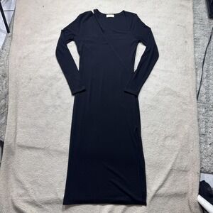 Chrysanthemum Dress Womens Medium Black Long Sleeve Maxi Stretch Knit Slit USA